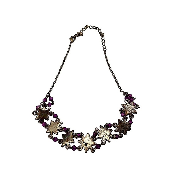 Vintage Layered Silver Chain & Purple Bead Necklace Bracelet Set N57 - Picture 7 of 9